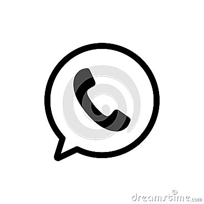 Phone and bubble icon. Black outline chat with handset. Stock Photo